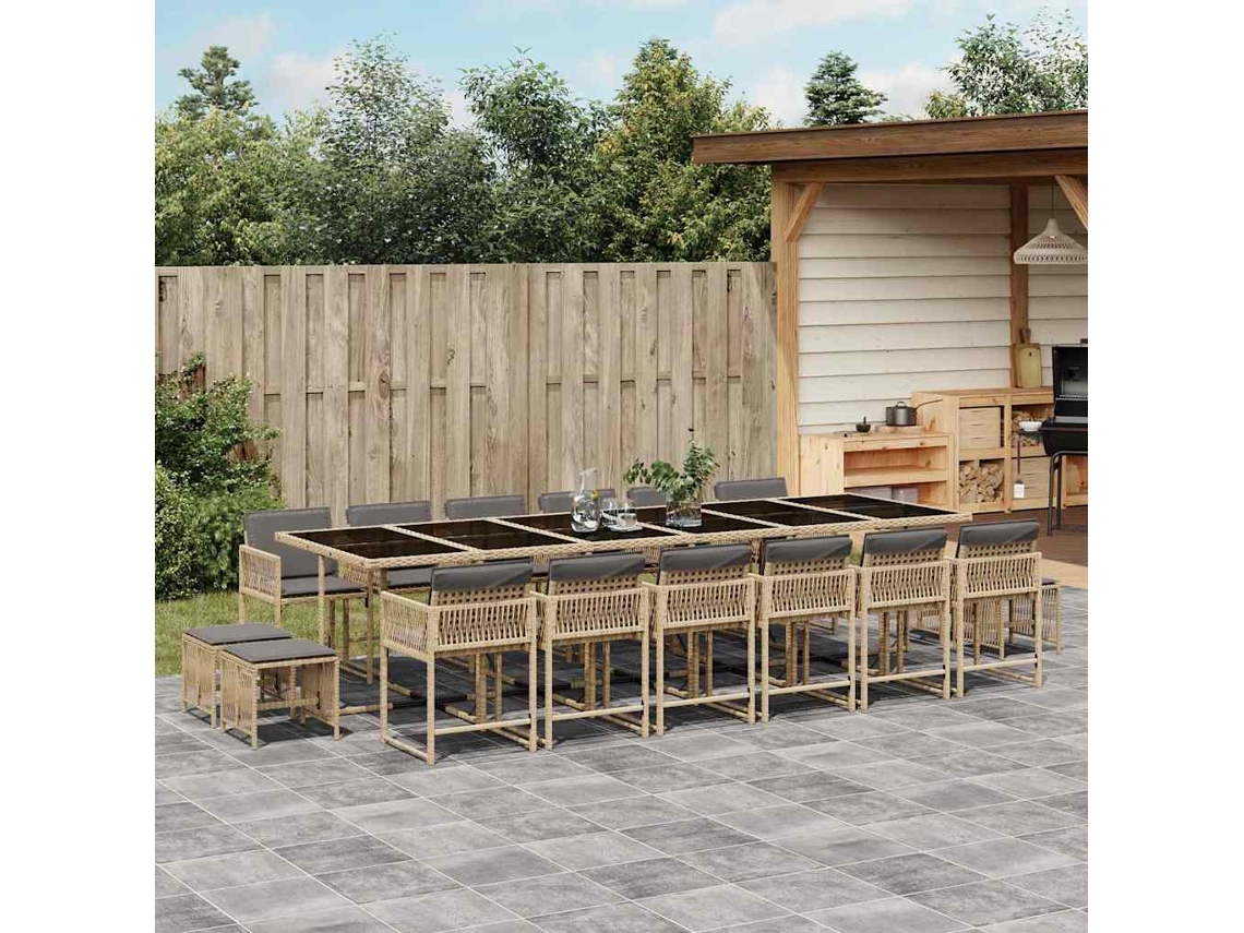 Vidaxl 11 Pcs Conj. Jantar Jardim C/ Almofadões Vime Pe Bege Misturado