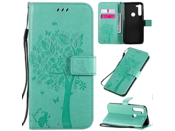 Capa De Couro Com Aba Horizontal, Estampa De Árvore E Gato Em Relevo, Com Suporte, Compartimentos Para Cartões, Carteira E Cordão Para Motorola Moto G