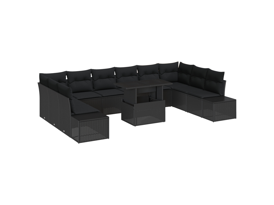 Conjunto 11 Móveis De Jardim Vidaxl Preto Vime Pe (55 X 55 X 37 Cm)