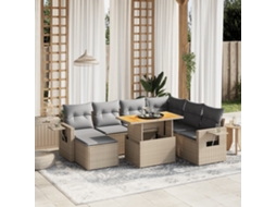 Vidaxl 8 Pcs Conjunto De Sofás P/ Jardim Com Almofadões Vime Pe Bege