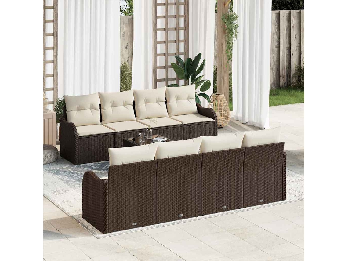 Vidaxl Conjunto De Sofá De Jardim Com Almofada 9 Pcs Marrom E Creme
