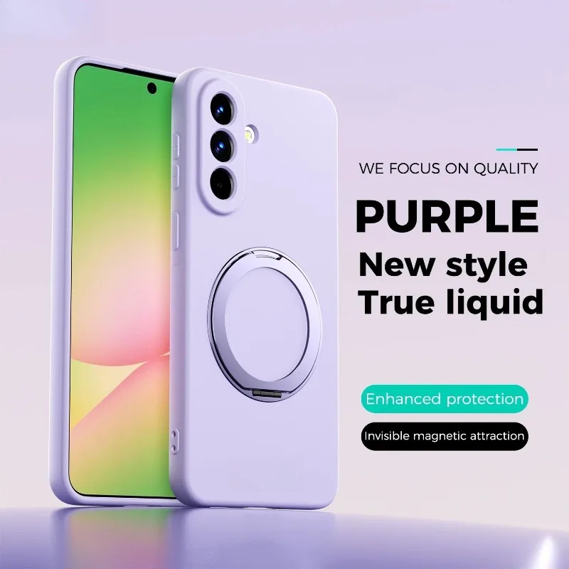 (roxo, Galaxy S25) Capa Para Celular Com Suporte De Anel Giratório 360°, Feita De Silicone Líquido, Capa Protetora À Prova De Choque.