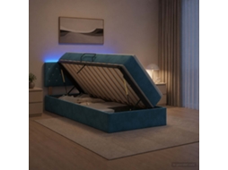 Vidaxl Cama De Armazenamento Led Com Colchão Azul Escuro 90 X 190 Cm