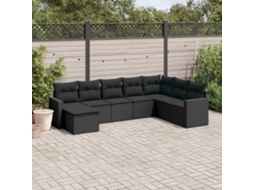 Vidaxl 8 Pcs Conjunto Sofás De Jardim Com Almofadões Vime Pe Preto