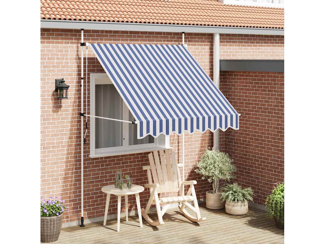 Vidaxl Toldo Retrátil Manual 200 Cm Riscas Azuis E Brancas