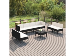 9 Pcs Conjunto Lounge De Jardim C/ Almofadões Vime Pe Preto Dkd Home Decor
