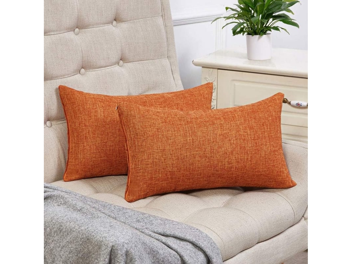 Funda De Almohada Lombar Laranja Outono 2 Peças Lino Rústico Decorativo 12x20 Polegadas Para Sofá