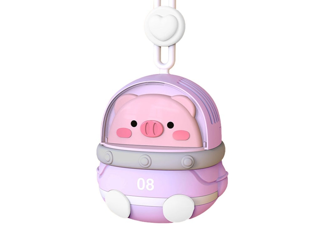 Ventoinha De Pescoço Usb Recarregável, Animal Cartoon, 3 Velocidades, Roxo