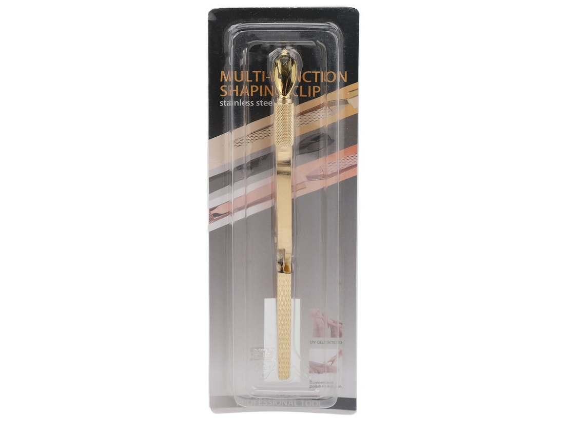 Puxador De Cutícula De Unha Multipropósito Em Aço Inoxidável Com Pinça De Modelagem Para Manicure Dourado