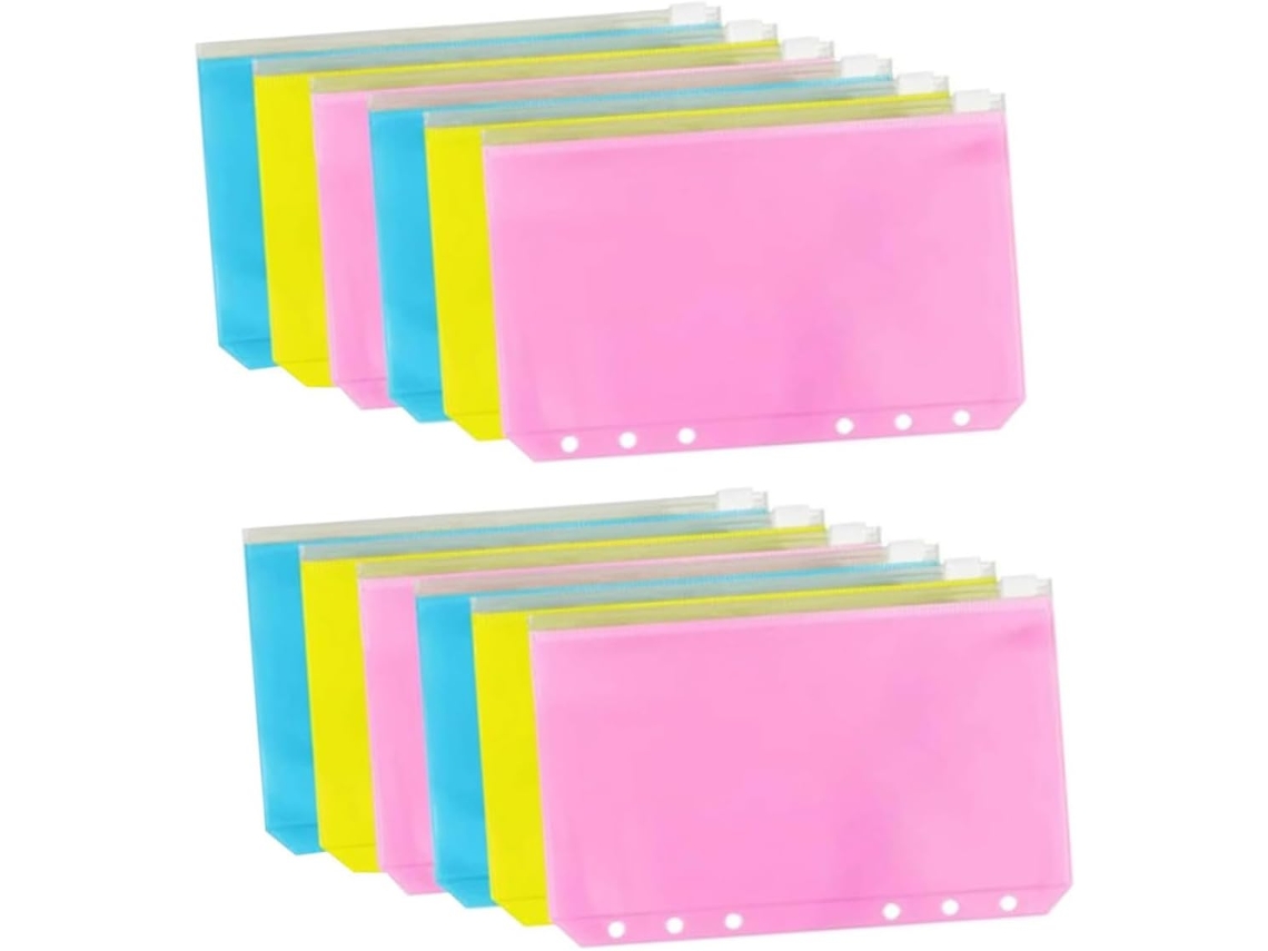 Conjunto Osaladi com 12 Sacolas Organizadoras Coloridas em PVC com Zíper para Recibos, Documentos e Contas - Ideias para