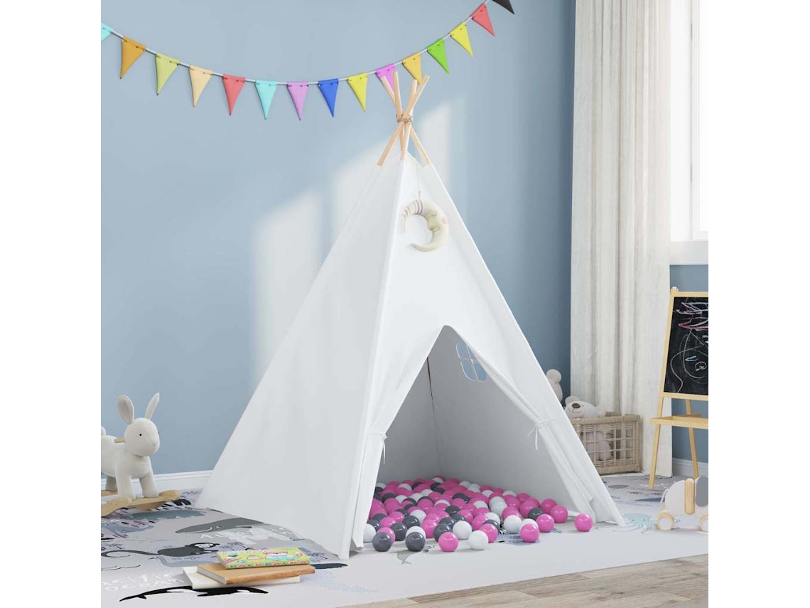 Vidaxl Tenda Teepee Branco 120 X 120 X 150 Cm Tecido E Plástico