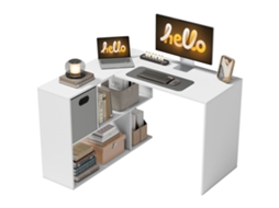 Mesa de Escritório em L 110x100x75cm branco com Gaveta de Tecido e Compartimentos Abertos BTFORUS