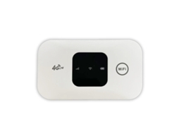 Roteador portátil Wi-Fi 4G LTE MF800 branco, com slot para cartão SIM, hotspot móvel de 150 Mbps e porta USB de bolso.