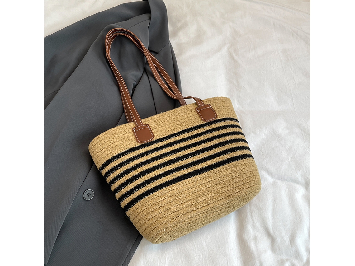 Bolsa de Algodão AQUAFORGE, Trançado, Listrado, Praia, Alças de Couro