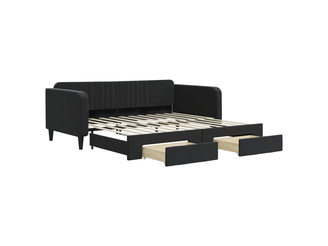 Sofá Cama com Gavetão e Gavetas 100x200 cm Veludo Preto MAISON EXCLUSIVE