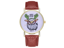 Relógio de pulso masculino de quartzo com pulseira de couro e estampa animal, marrom.