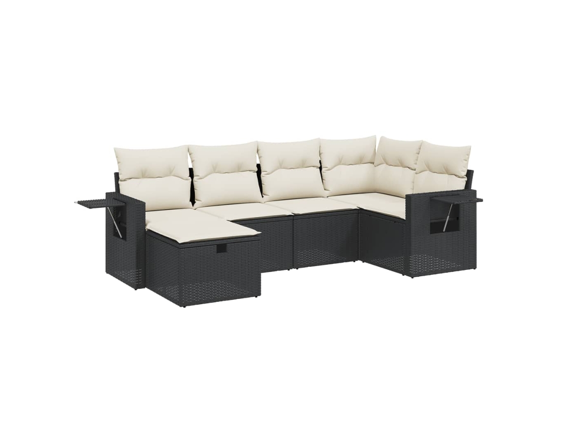 Conjunto de sofá de jardim 6 peças com almofadões Vime Pe Preto MAISON EXCLUSIVE (6 peças)