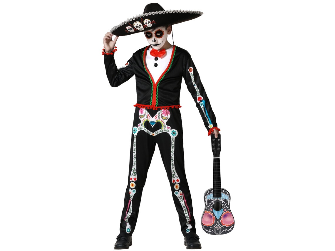 Disfarce Esqueleto Mexicano Mariachi Para Menino Infantil 7 A 9 Años Atosa