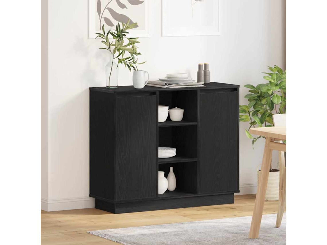 Vidaxl Aparador Led Carvalho Preto 90 X 32 X 75 Cm