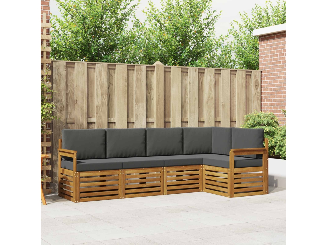 Vidaxl Conjunto De Sofás Para Exterior 5 Unid. Natural E Antracite