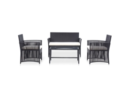 4 Pcs Conjunto Lounge De Jardimconjuntos Relax Jardimconjunto De Jantar C/ Almofadões Vime Pe Preto Cfw338069 Lovely Home