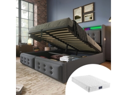 Cama Casal, feita de madeira e algodão, robusta, durável, com design prático, fácil de montar e de qualidade superior. Colchão não incluído.