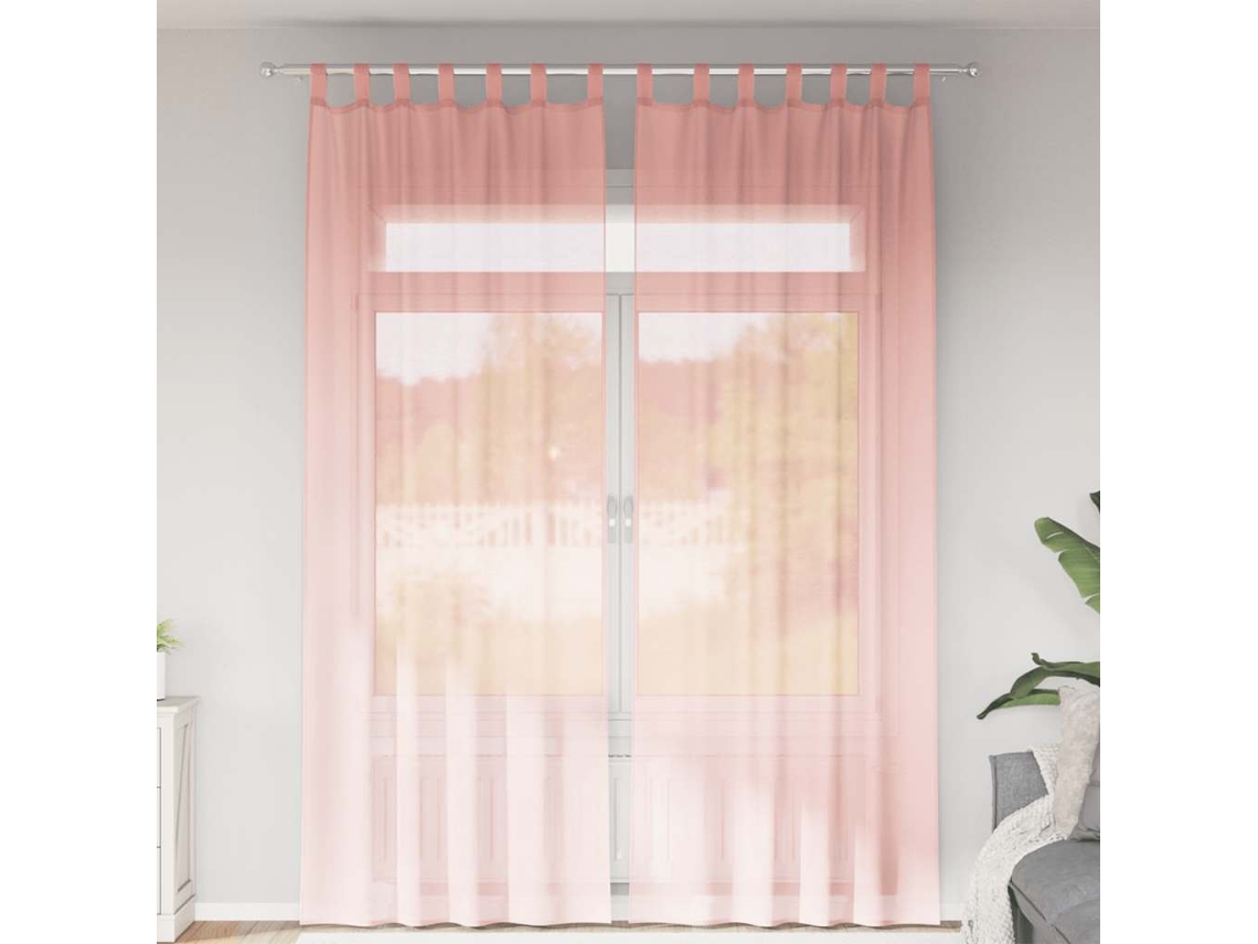Cortinas De Voile Com Laços 2 Pcs Rosa 140x260 Cm