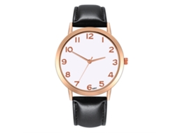 Relógio de Pulso Feminino com Pulseira de Couro Mostrador Redondo Moda Casual Preto