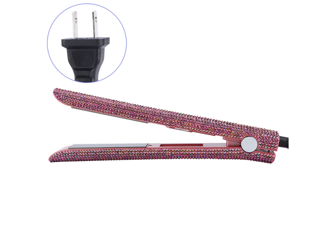 Prancha de cabelo elétrica 2026 com strass e tela LCD, feita de tecido e com acessórios para alisar.