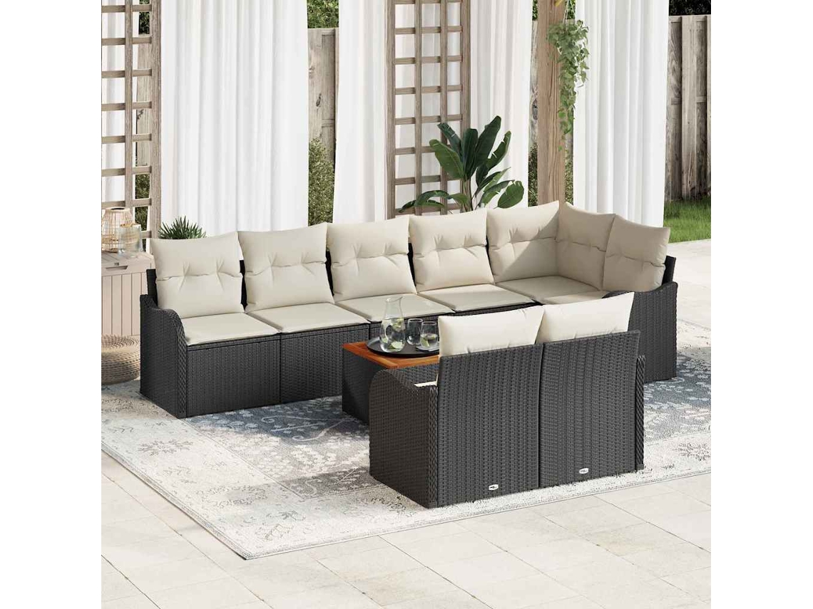 Vidaxl Conjunto De Sofá De Jardim 9 Unid. Preto E Creme Vime Pe