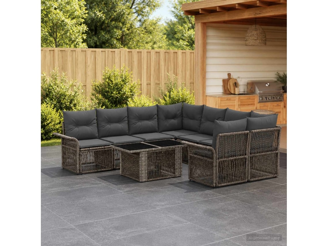 Vidaxl Conjunto De Sofá De Jardim 9 Unid. Cinza E Cinza Escuro Vime Pe