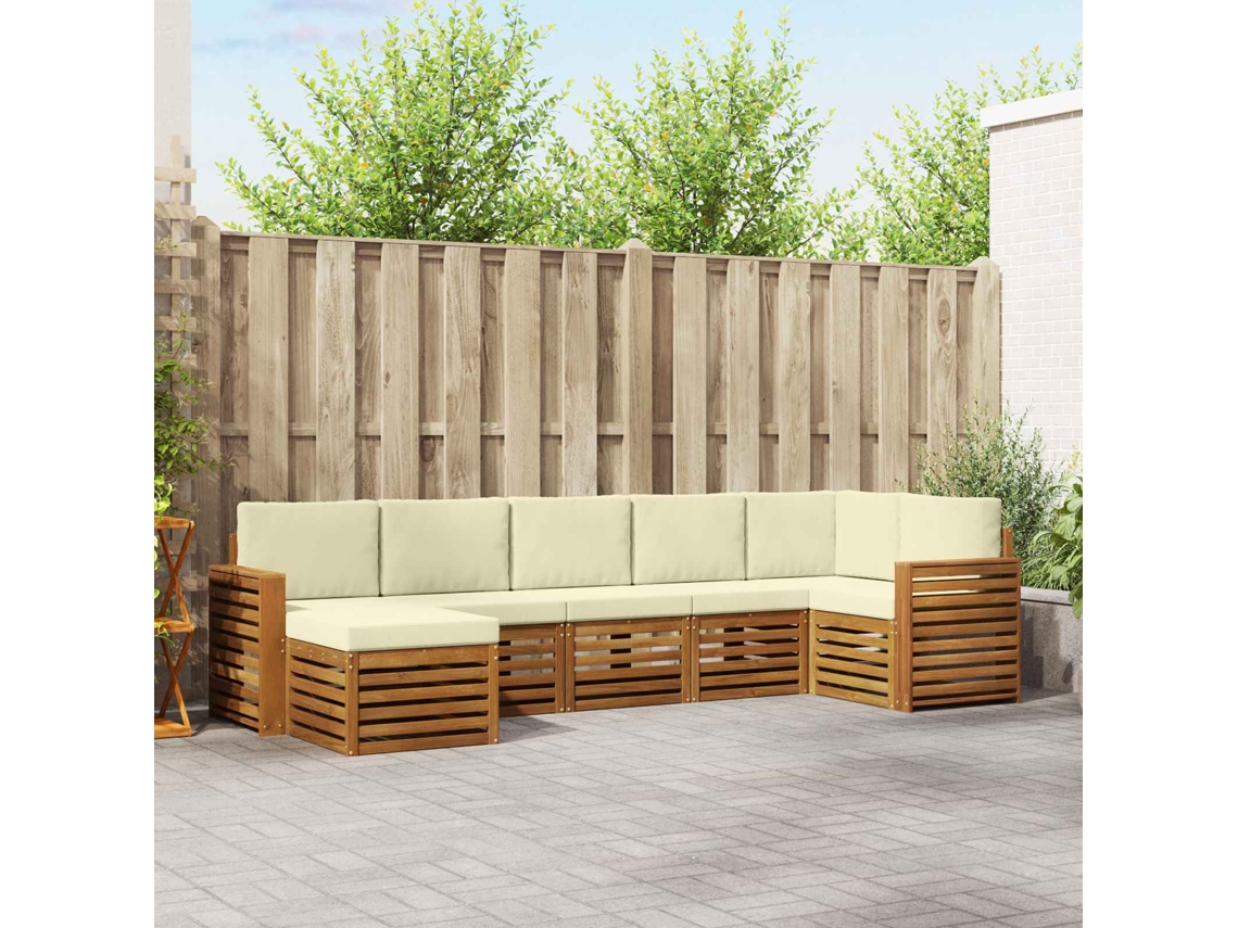 Vidaxl Conjunto De Sofás Para Exterior 7 Unid. Natural E Creme