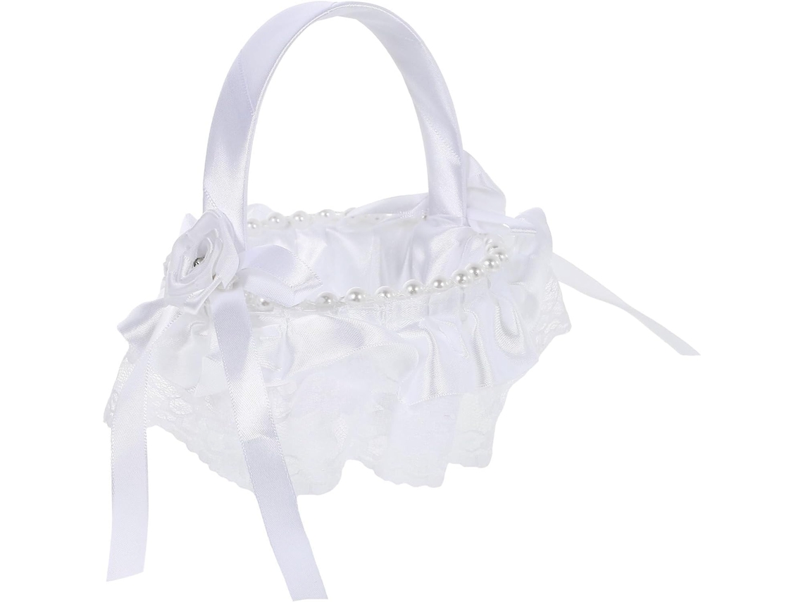 Cesta De Renda Branca Para Dama De Honra, Pequena E Elegante, Em Tecido.