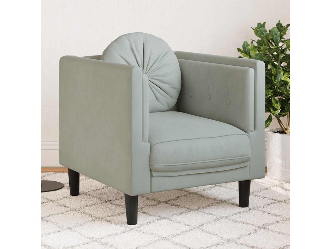 Vidaxl Poltrona Com Almofadão Veludo Cinzento-claro