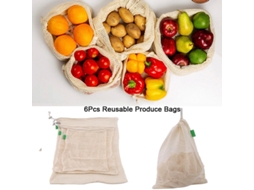 Conjunto de 6 Sacos Reutilizáveis​​ para Vegetais em Algodão Orgânico, Tamanho P , P(28 X 20 Cm), M(28 X 33 Cm), G(28 X 43 Cm) BRILVIBERA (m, G)