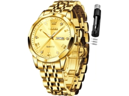 Lurelia Relógio Masculino, Movimento De Quartzo, Analógico, Data/calendário, Luminoso, Detalhes Com Strass, Aço Inoxidável, Dourado