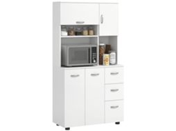 Armário De Cozinha, Buffet, 3 Gavetas, 3 Prateleiras, Muito Espaço De Armazenamento, 89x39,5x168cm, Branco