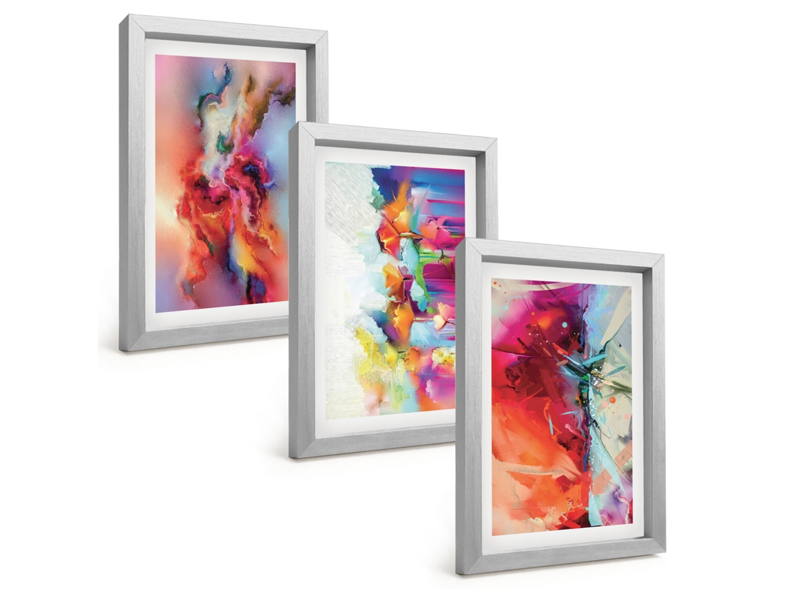 Composição De Quadros Na Paredeformas Abstratas Coloridas Moldura Prateada Quadros Para A Sala De Estar Espelharte (3 Peças 20x30 Cm)
