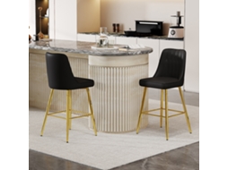 Conjunto 2 Banquetas Bar 100cm Couro Pu Preto Dourado