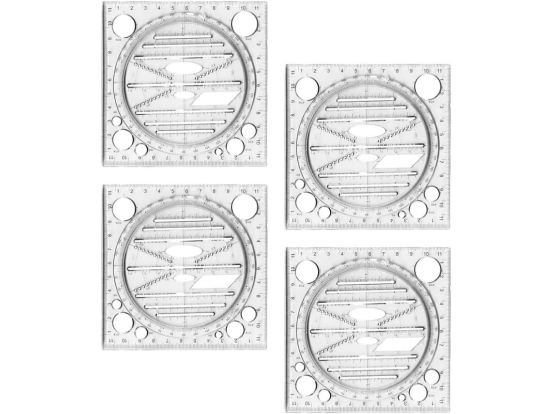 Mikikit Conjunto de 4 peças portáteis de transferência e réguas de plástico multiuso para projetos técnicos e de construção.