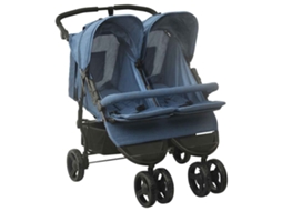 Vidaxl Carrinho De Bebés Para Gémeos Aço Azul-marinho