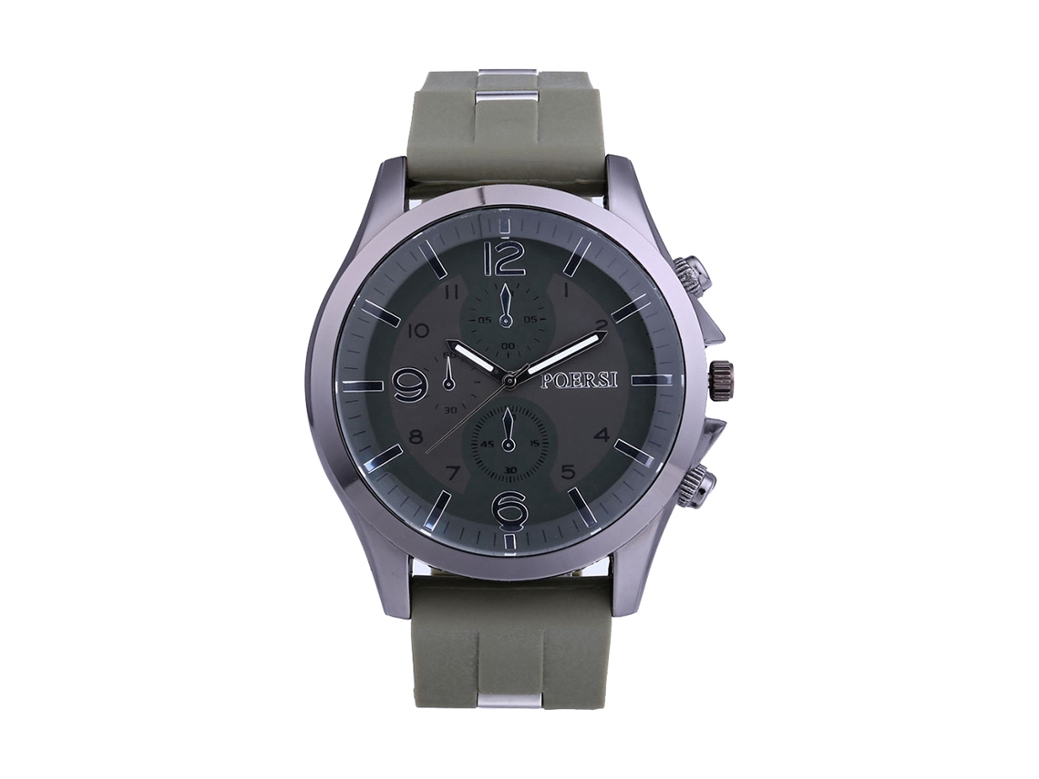 Reloj Casual Para Hombres Con Dial Redondo Tres Ojos Correa De Silicona Verde Ejército