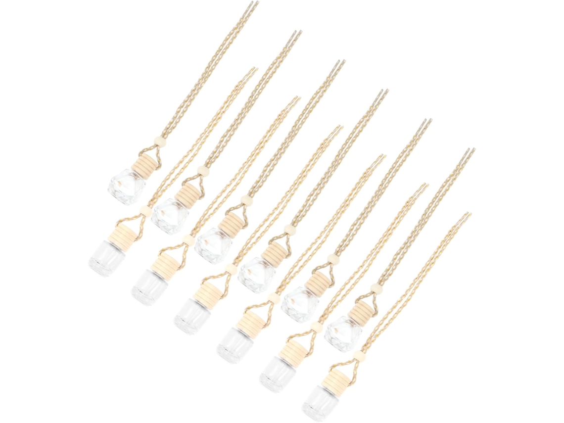 Conjunto de 12 frascos de perfume para carro com suporte de armazenamento, frascos reutilizáveis.