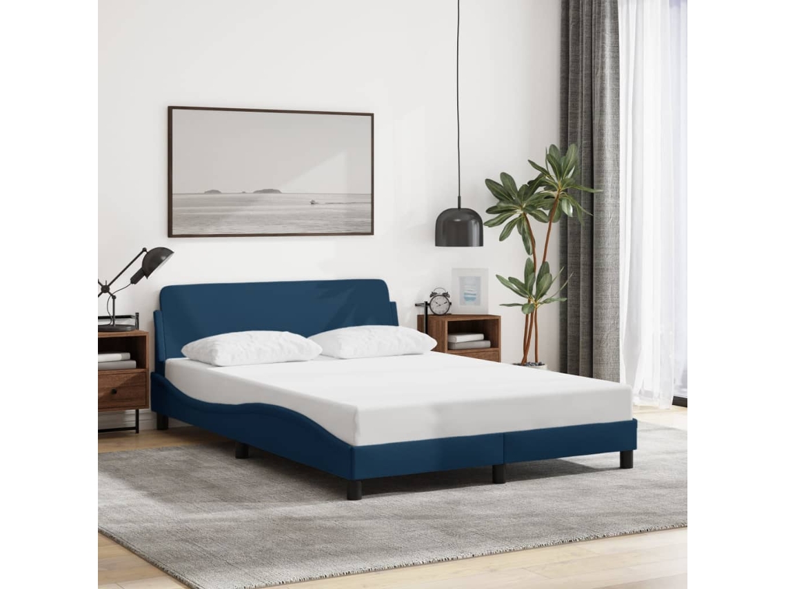 Estrutura Cama C/ Cabeceira Sem Colchão 140x200 Cm Tecido Azul