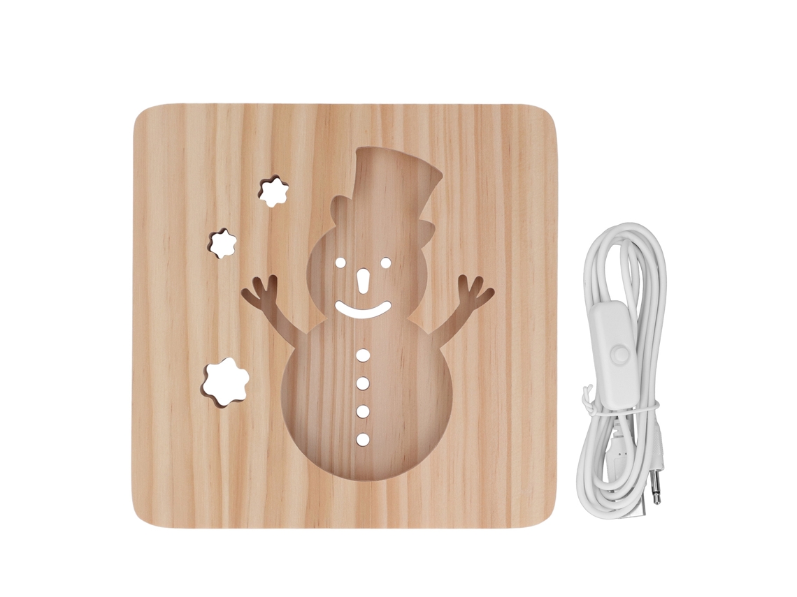 Luz Noturna Led Boneco De Neve 3d Design Madeira
