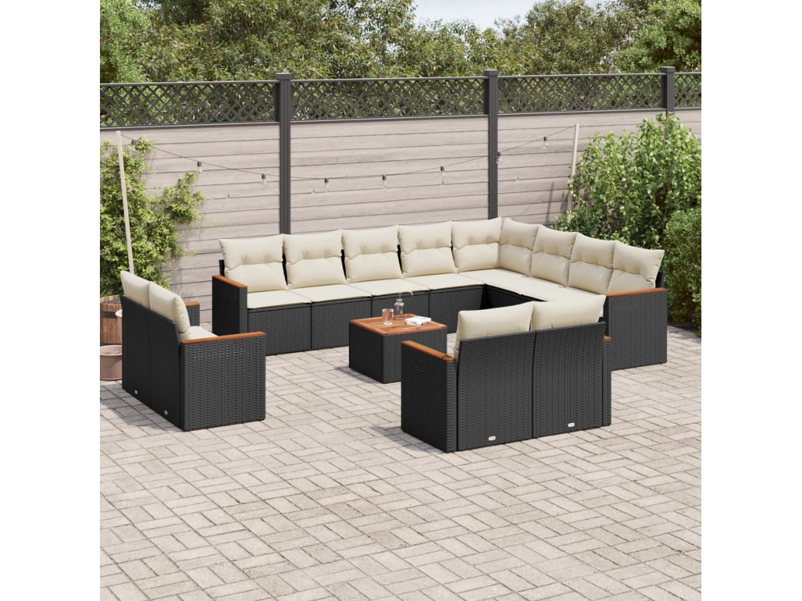Vidaxl 13 Pcs Conjunto De Sofás De Jardim Com Almofadões Vime Pe Preto