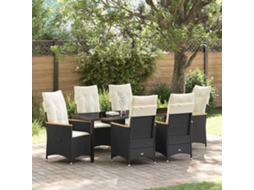 Vidaxl Conjunto de Jantar para Jardim com Almofada 7 Pcs Preto Vime Pe