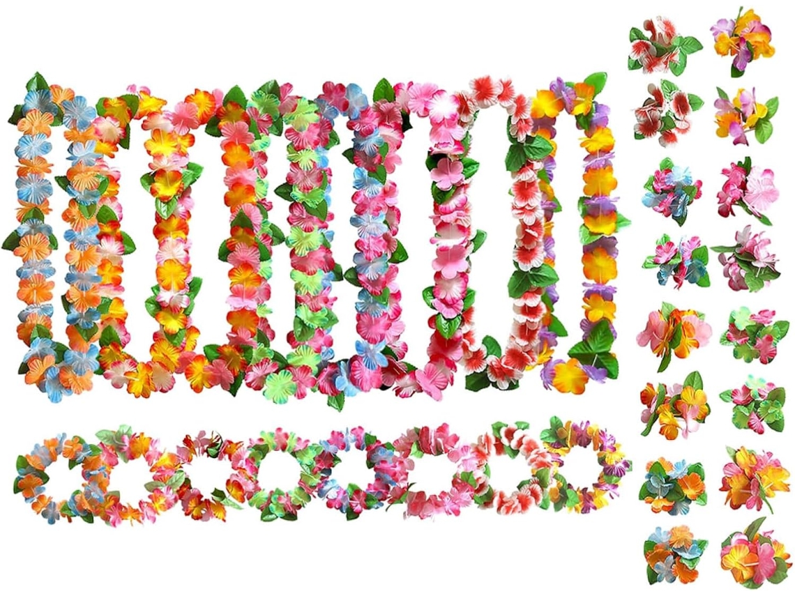 Kit De Colar Havaiano Com Acessórios Florais, Conjunto Colorido Com Colar, Tiara E Pulseira.