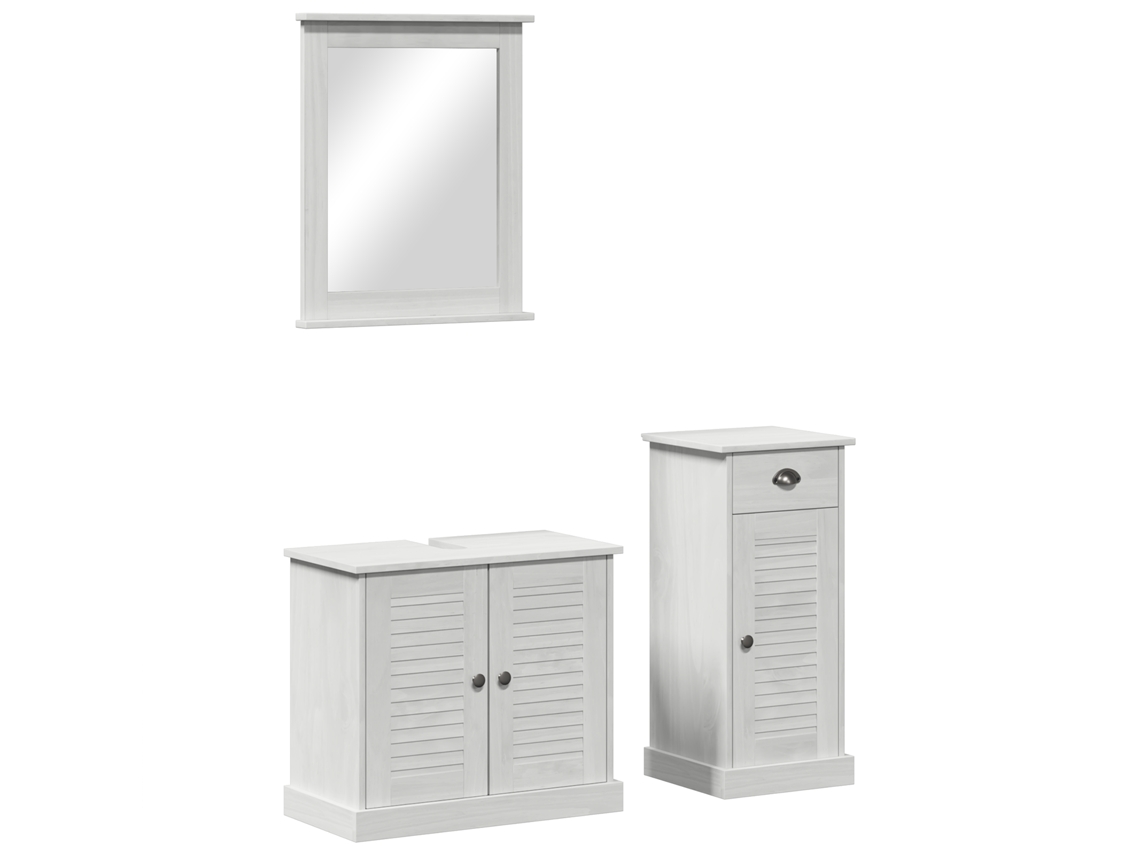 Conjunto 3 Conjunto De Banheiro Vidaxl Branco Madeira De Pinho Maciça (37.5 X 34 X 80 Cm)