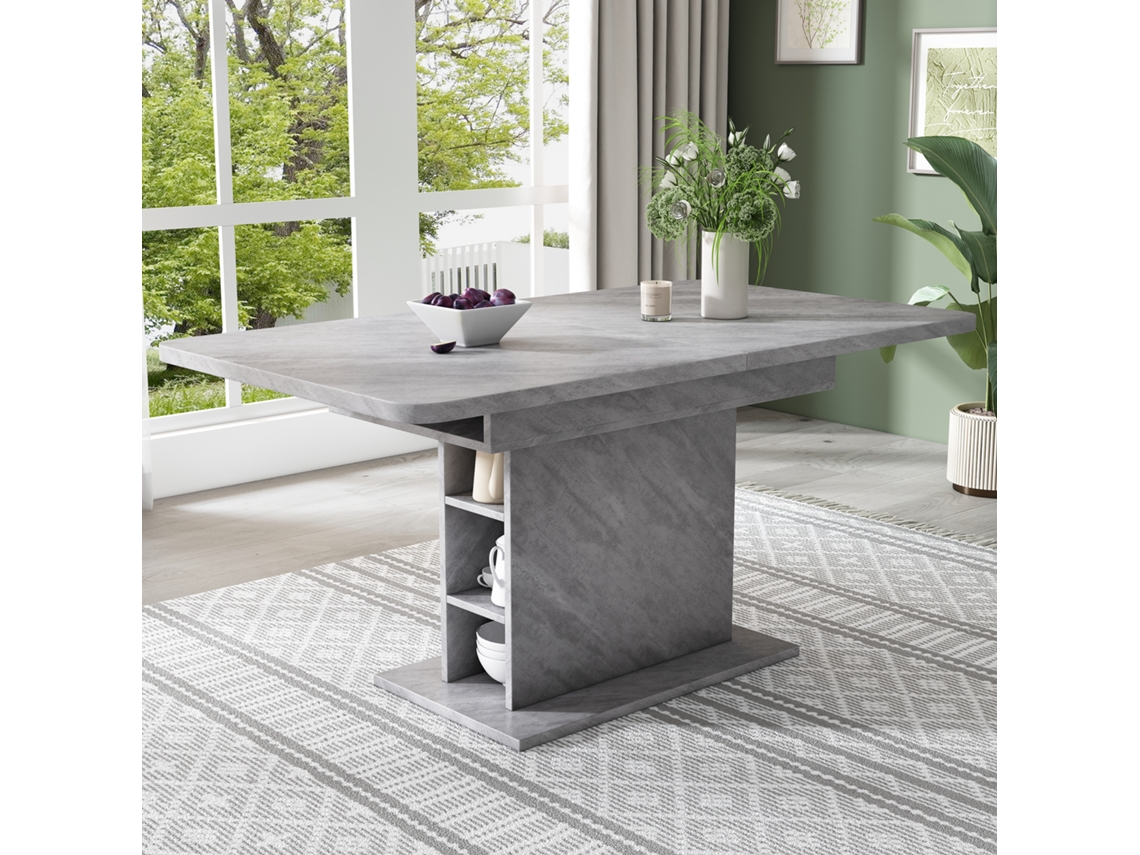 Mesa De Jantar Extensível, Retangular, Ferro, Armazenamento, Concreto, Economiza Espaço-mh